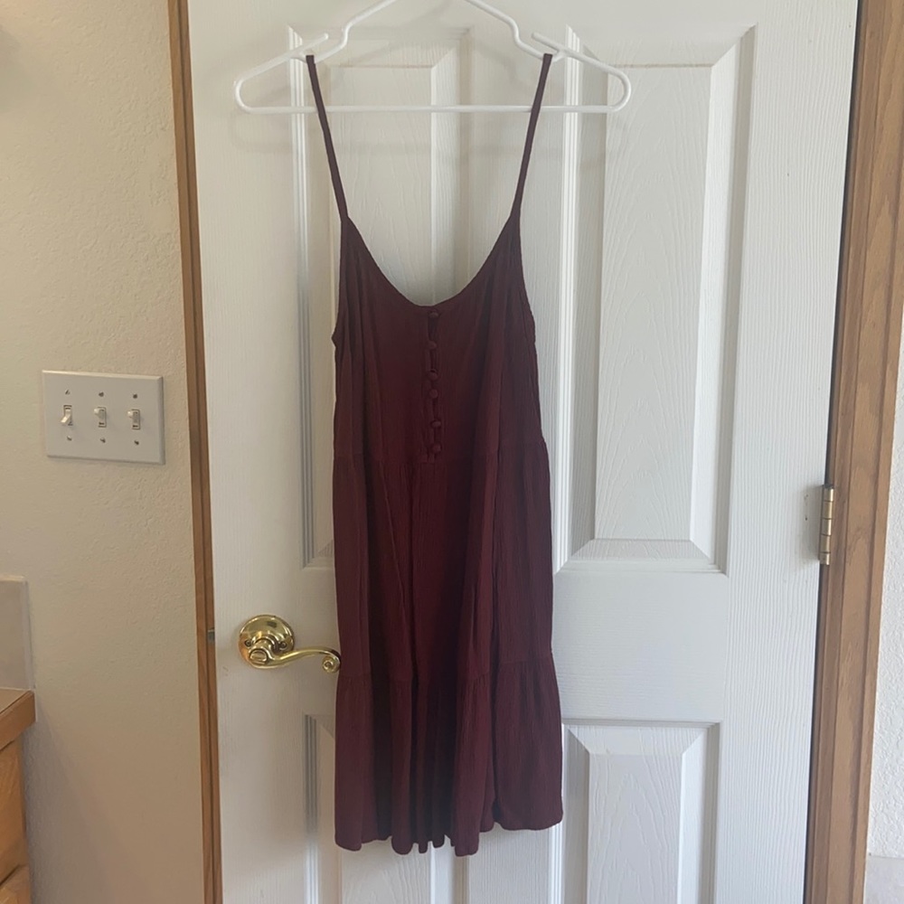 Maroon spaghetti strap dress. Straps are adjustable
